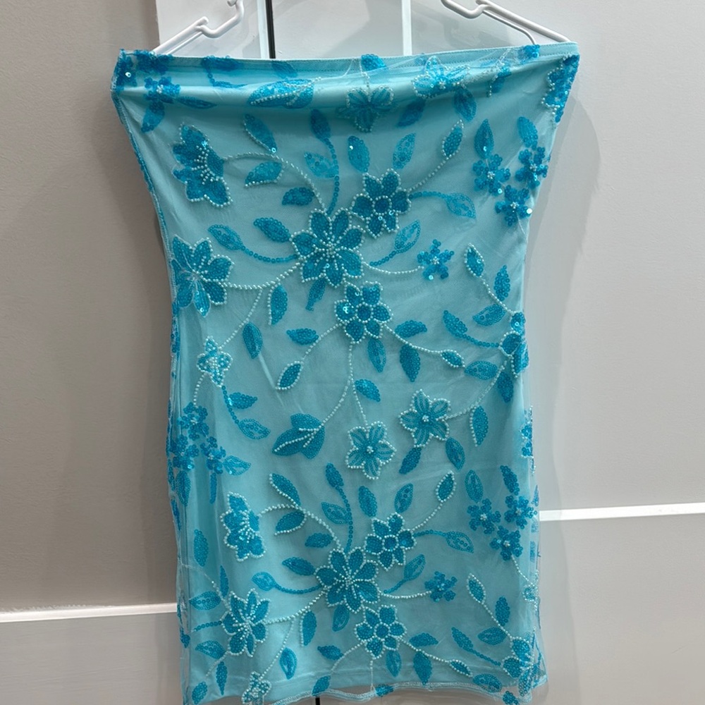 Peppermayo Blue Sequin Embroidered Fabric